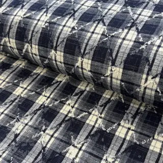 Puuvillakangas YARN DYED BRUSHED Check EMBROIDERY navy