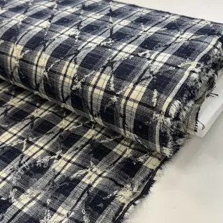 Puuvillakangas YARN DYED BRUSHED Check EMBROIDERY navy