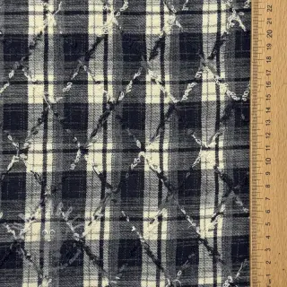 Puuvillakangas YARN DYED BRUSHED Check EMBROIDERY navy