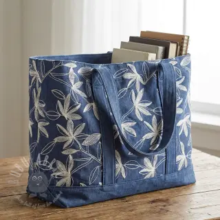 Puuvillakangas JEANS Embroidery Flowers white