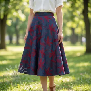 Puuvillakangas JEANS Embroidery Flowers burgundy