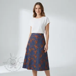 Puuvillakangas JEANS Embroidery Flowers camel