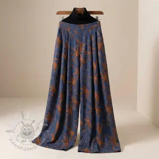 Puuvillakangas JEANS Embroidery Flowers camel