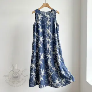 Puuvillakangas JEANS Embroidery Flowers white