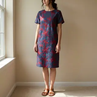 Bavlnená látka JEANS Embroidery Flowers burgundy