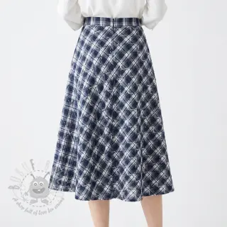 Puuvillakangas YARN DYED BRUSHED Check EMBROIDERY navy
