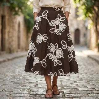 Puuvillakangas EMBROIDERY Loom En Light brown