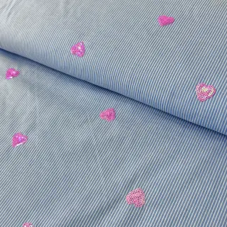 Bavlnená látka Stripes Sequins Hearts blue