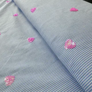 Bavlnená látka Stripes Sequins Hearts blue