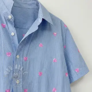 Puuvillakangas Stripes Sequins Hearts blue