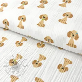 Kaksinkertainen harsokangas/musliini Dogs white digital print