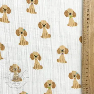 Kaksinkertainen harsokangas/musliini Dogs white digital print
