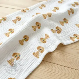 Kaksinkertainen harsokangas/musliini Dogs white digital print