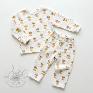 Kaksinkertainen harsokangas/musliini Dogs white digital print