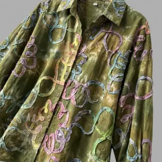 Puuvillakangas TIE DYE EMBROIDERY Elise tape design Ja