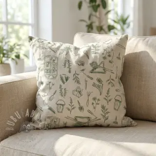 Sisustuskangas Linenlook Garden Plant Tool digital print