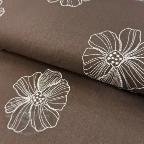 Viskoosi pellavalla EMBROIDERY Flower Maya brown