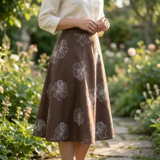 Viskóza s ľanom EMBROIDERY Flower Maya brown