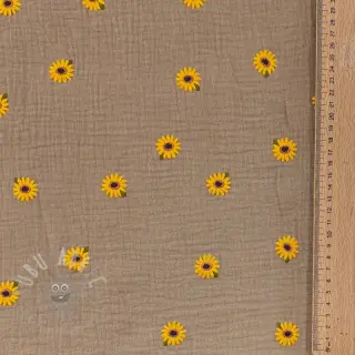 Kaksinkertainen harsokangas/musliini EMBROIDERY Sunflowers beige