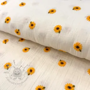 Kaksinkertainen harsokangas/musliini EMBROIDERY Sunflowers natural