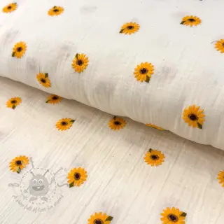 Kaksinkertainen harsokangas/musliini EMBROIDERY Sunflowers natural