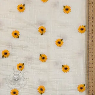 Kaksinkertainen harsokangas/musliini EMBROIDERY Sunflowers natural
