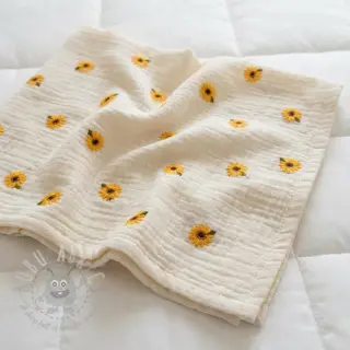 Kaksinkertainen harsokangas/musliini EMBROIDERY Sunflowers natural