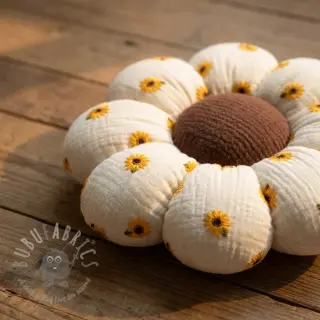 Kaksinkertainen harsokangas/musliini EMBROIDERY Sunflowers natural