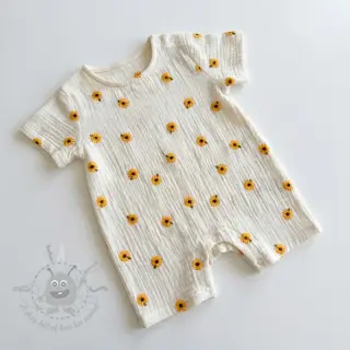Kaksinkertainen harsokangas/musliini EMBROIDERY Sunflowers natural