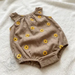 Kaksinkertainen harsokangas/musliini EMBROIDERY Sunflowers beige