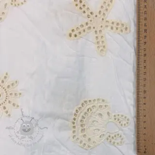 Puuvillakangas EMBROIDERY Sea ornaments white