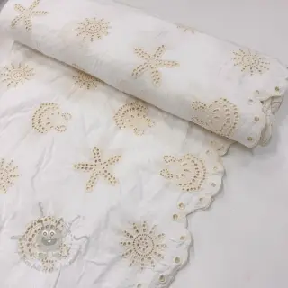 Puuvillakangas EMBROIDERY Sea ornaments white