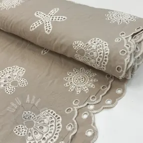 Puuvillakangas EMBROIDERY Sea ornaments natural