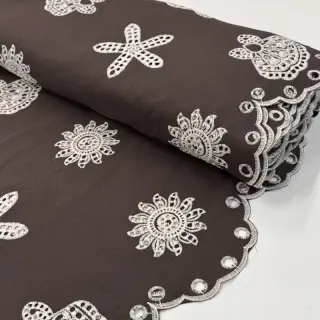 Bavlnená látka EMBROIDERY Sea ornaments brown