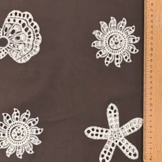 Bavlnená látka EMBROIDERY Sea ornaments brown