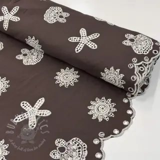 Puuvillakangas EMBROIDERY Sea ornaments brown