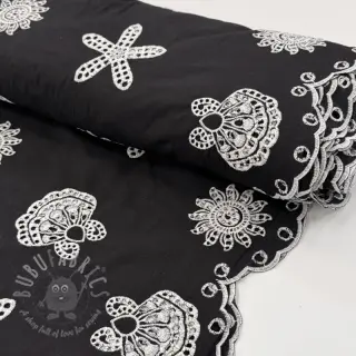 Puuvillakangas EMBROIDERY Sea ornaments black