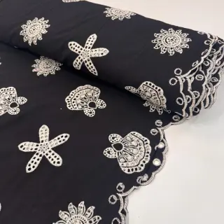 Bavlnená látka EMBROIDERY Sea ornaments black