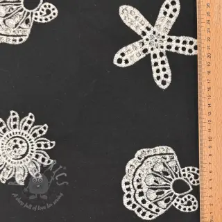 Puuvillakangas EMBROIDERY Sea ornaments black