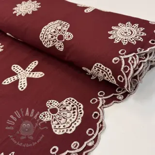 Puuvillakangas EMBROIDERY Sea ornaments bordeaux