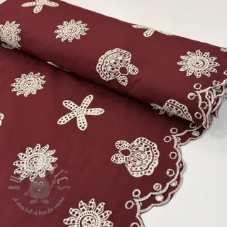 Puuvillakangas EMBROIDERY Sea ornaments bordeaux
