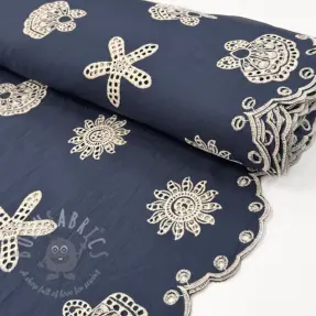 Puuvillakangas EMBROIDERY Sea ornaments navy