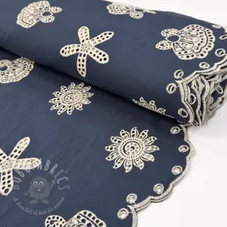 Puuvillakangas EMBROIDERY Sea ornaments navy