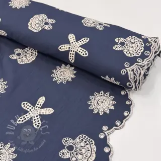 Puuvillakangas EMBROIDERY Sea ornaments navy