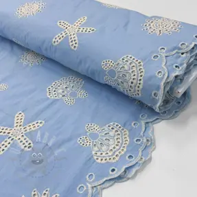 Puuvillakangas EMBROIDERY Sea ornaments light blue
