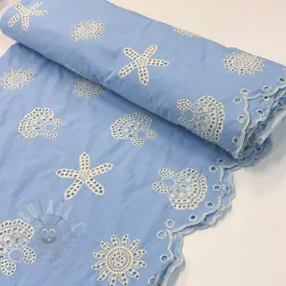 Puuvillakangas EMBROIDERY Sea ornaments light blue