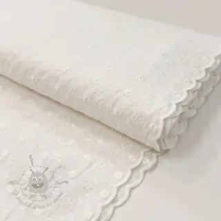 Puuvillakangas EMBROIDERY TWO-SIDE SCALLOP Verena white