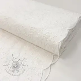 Puuvillakangas VOILE EMBROIDERY Flowers TWO-SIDED SCALLOP white
