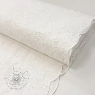 Puuvillakangas VOILE EMBROIDERY Flowers TWO-SIDED SCALLOP white