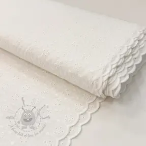 Puuvillakangas EMBROIDERY TWO-SIDE SCALLOP Simi white